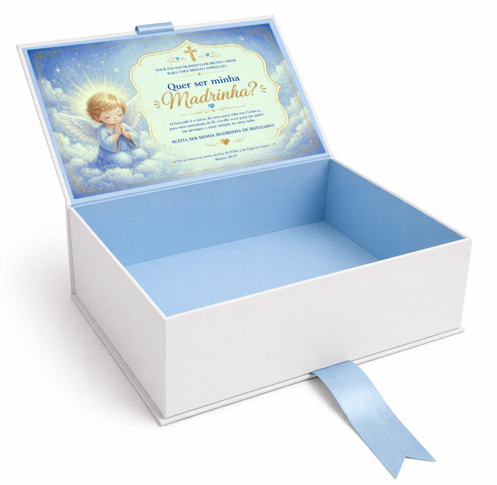 Caixa convite madrinha de batizado - menino
