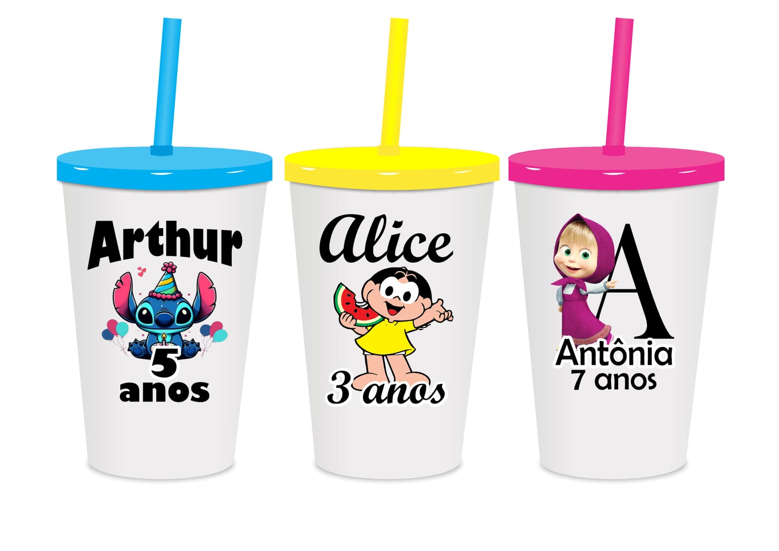 Copo cristal com tampa e canudo