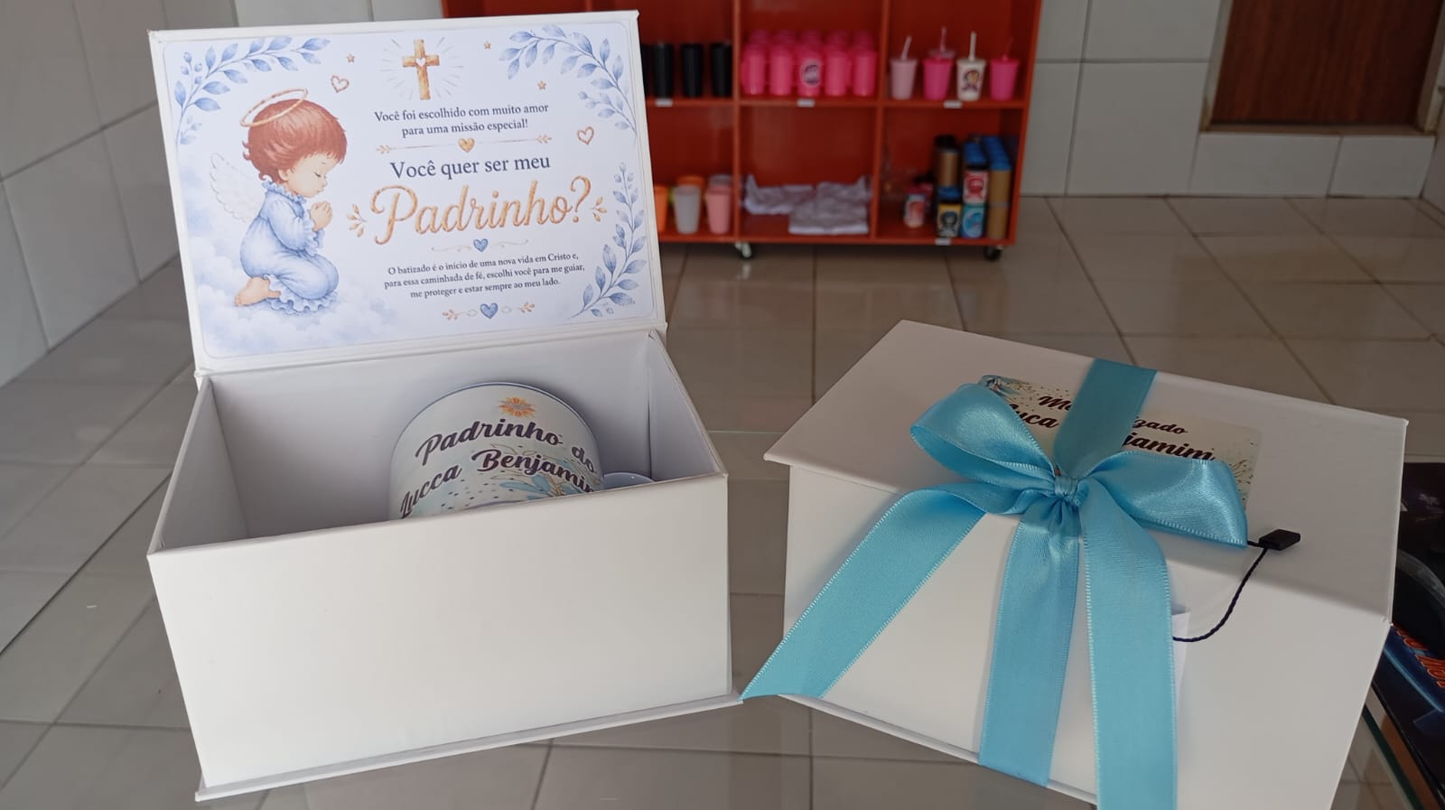 Caixa para padrinhos batizado